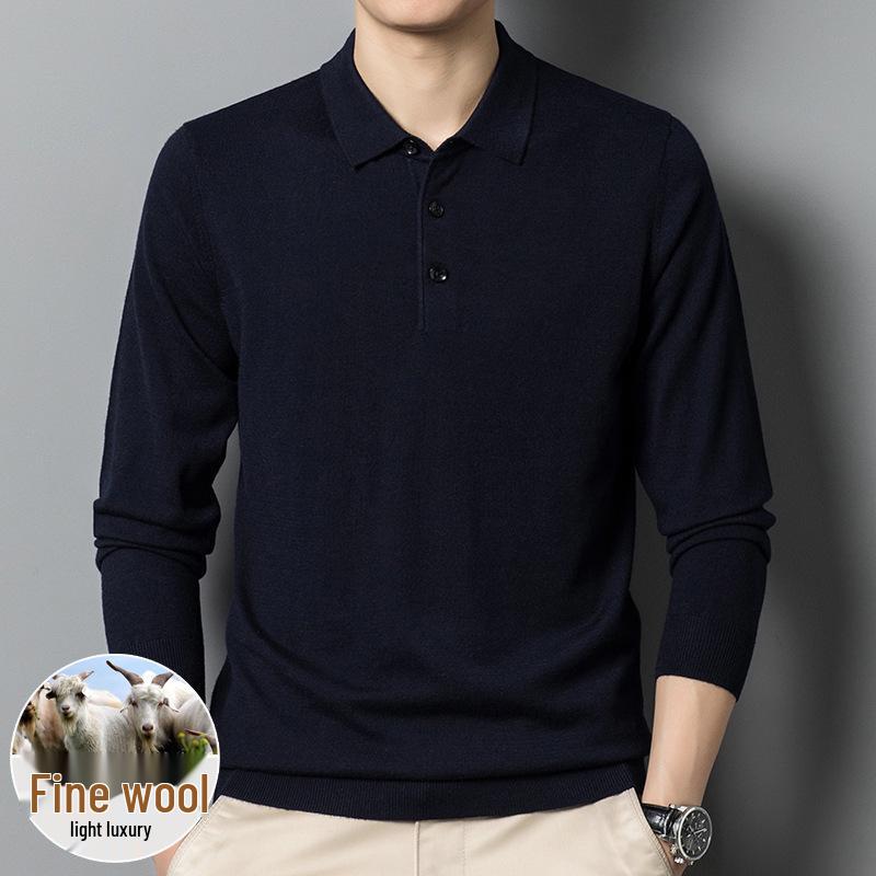 Men's Wool-Blend Cardigan: Solid Color Turn-Down Collar Knitted Sweater