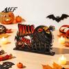 Decorative Pumpkin Skeleton Desktop Signs Halloween Wooden Table Centerpiece, Sign Ornaments, 3D Layered Gnome Spooky Home Decor for