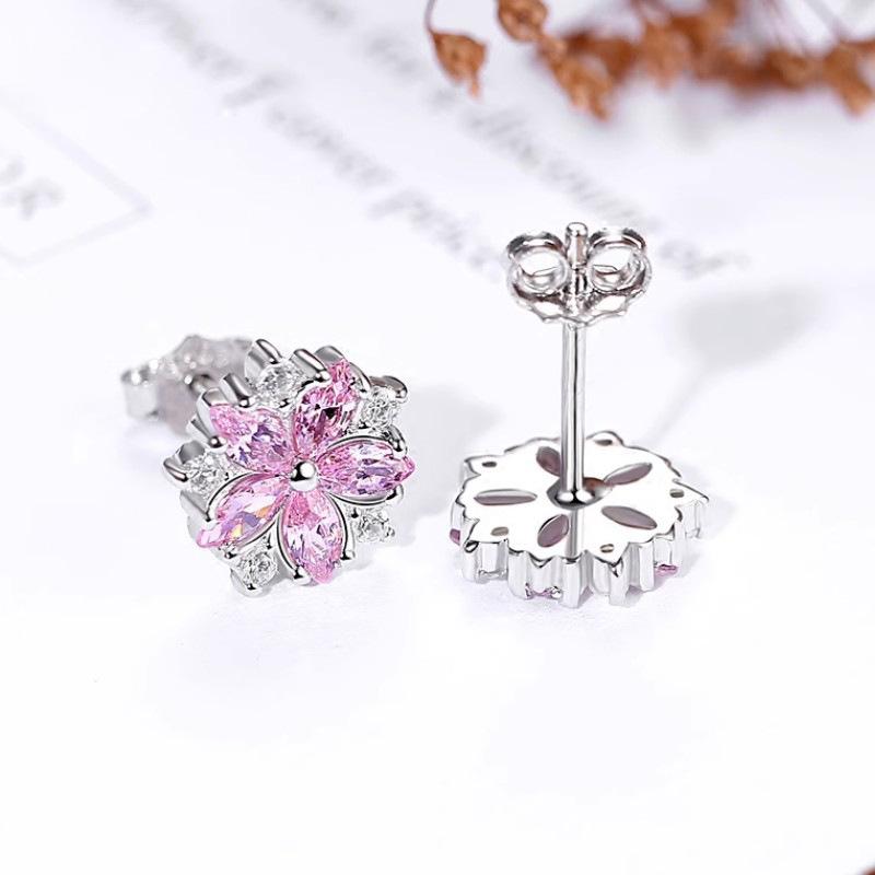 Fashion Pink Zircon Marquise Flower Stud Earrings For Women Unique And Elegant Ear Jewelry Accessories