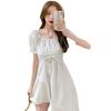 New women's clothing French medium and long straps waist thin short sleeves irregular dress niche fried street summer