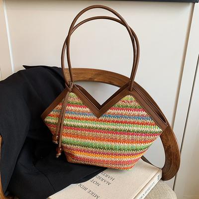 Regenbogen gewebte Tasche Damen 2025 Sommer Neu Meeresurlaub Strandtasche High-End Vielseitig Lässig Umhängetasche
