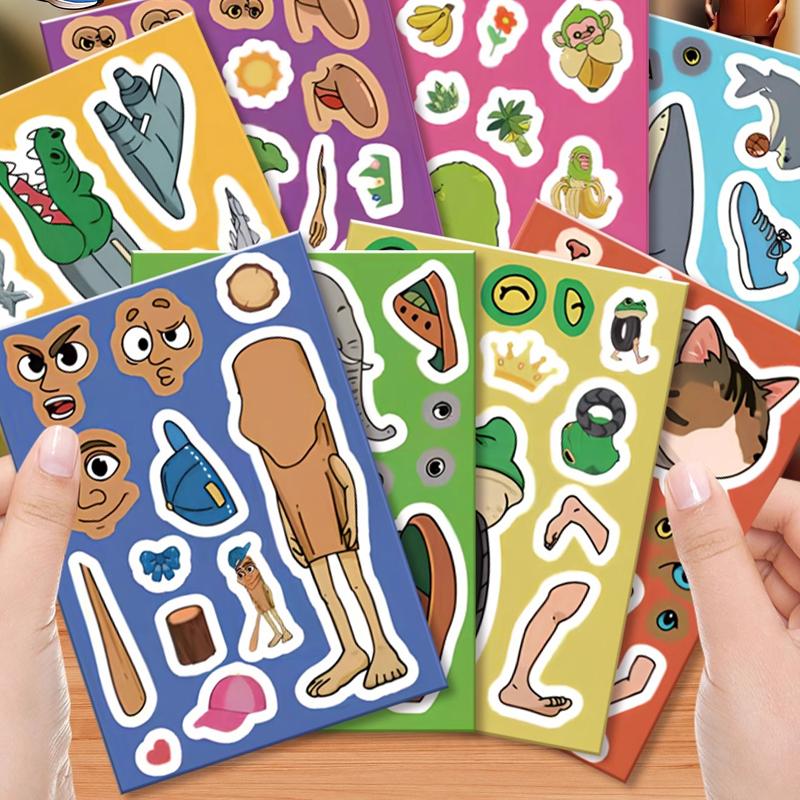 16/8 Sheets Italian Brainrot Sticker Tungtungtung Sahur Tralalero Tralala Shark Stickers Make a Face Puzzle Game Birthday Gift