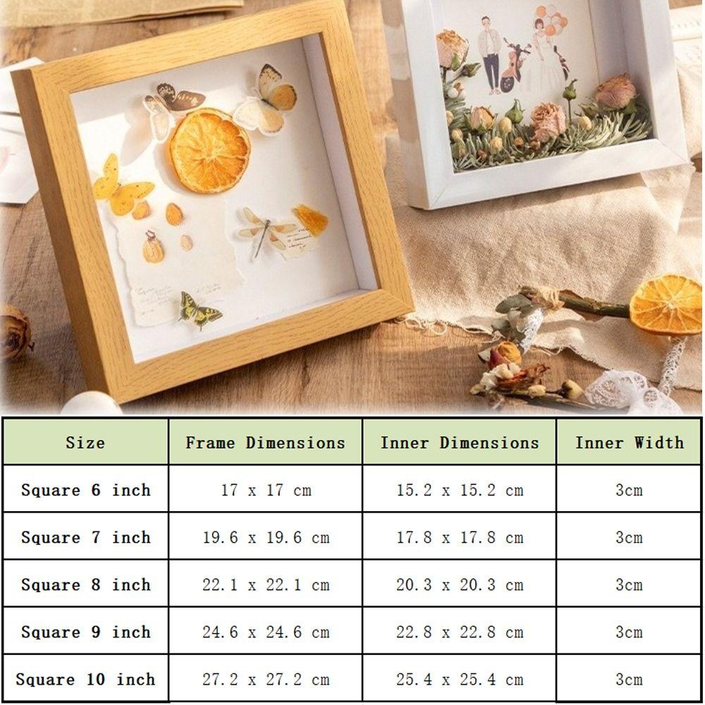 Wooden 3D Picture Frames Handmade Depth 3cm DIY Photo Frame Square 6/8/10in Specimen Display Home Decor Holder Wall Decoration