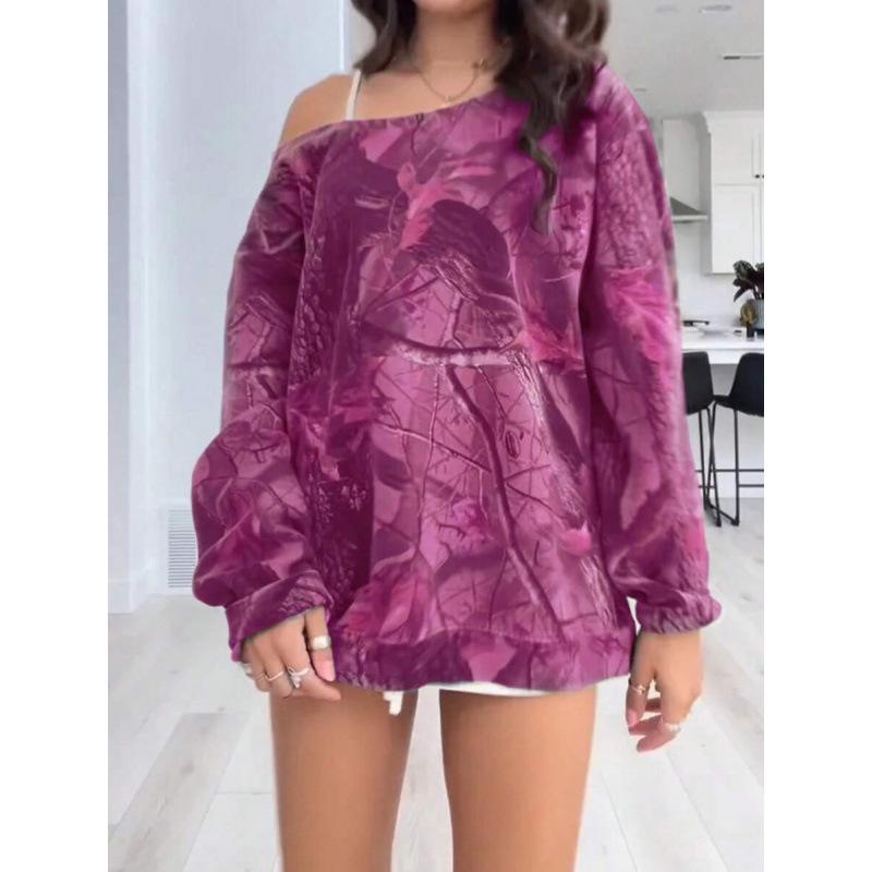 

3D Print Slant Shoulder Plus Size Hoodie B27222 M гарячі рожевого кольору