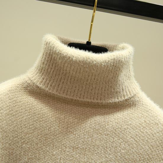 Women Knitting Sweater Turtleneck Long Tops Side Sleeve Thickened Knitting Split Hem Imitation Mink Pullover Sweater