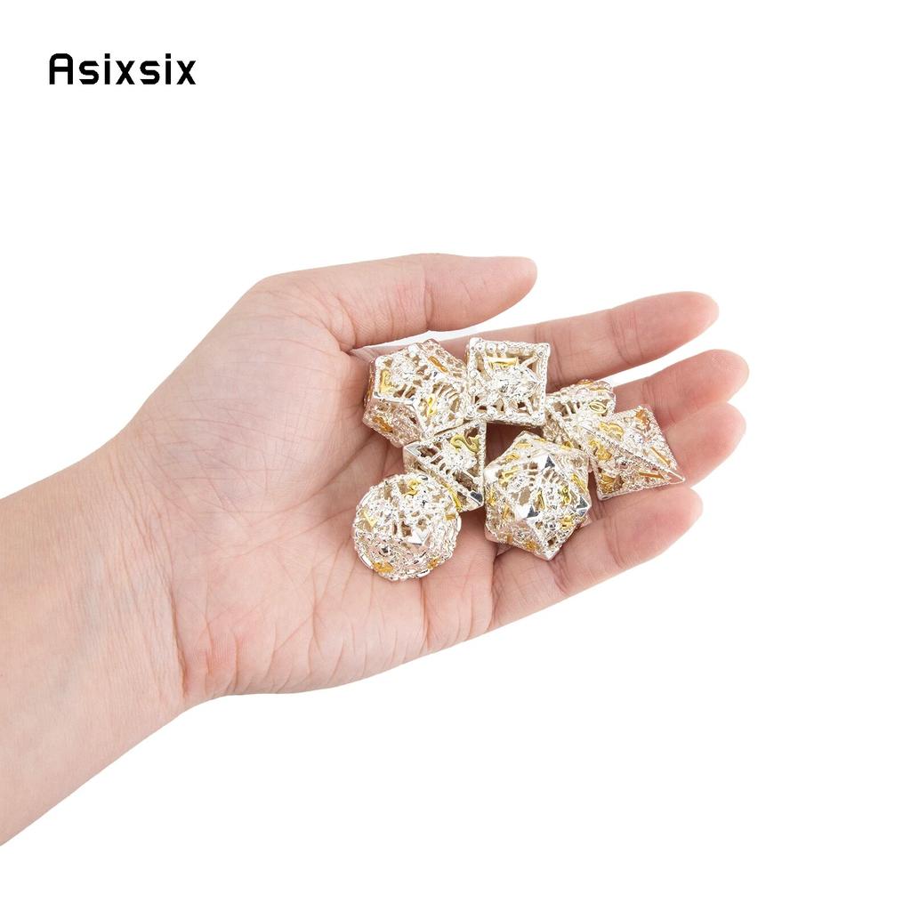 7 sztuk biała złota ośmiornica metalowe kostki Hollow metalowy zestaw kości wielościennych nadaje się do odgrywania ról RPG gra planszowa gra karciana