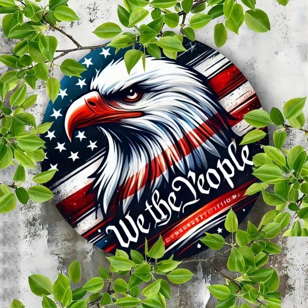 Patriotic American Flag Metal Wall Art Aluminum Engraving Home Decor Sign