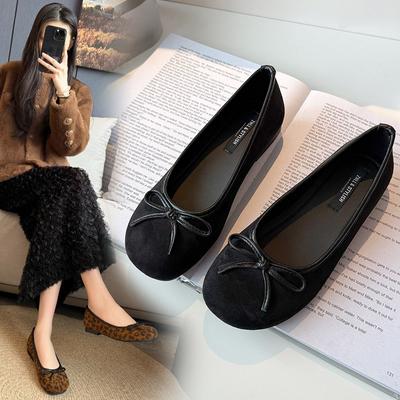  Bow Flatsoled Single Shoes, Early Spring Round Head, Shallow Mouth, Comfortable Fattening and Widening Large Size Women's Shoes