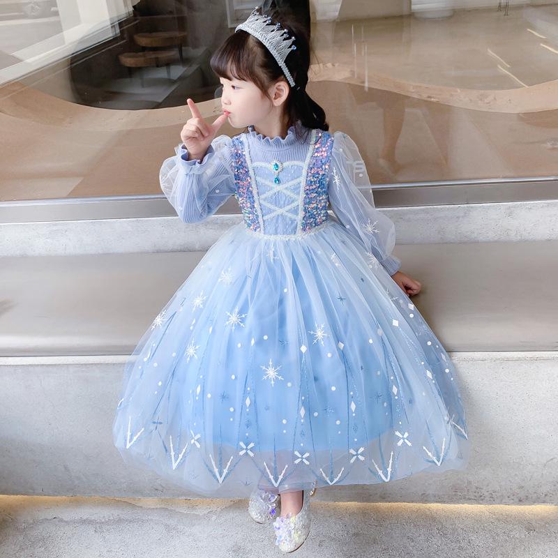 Elsa Princess Knitted Wool Dress for Girls - Spring & Autumn 2025