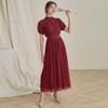2024 Summer Wine Red Chiffon Elegant Swing Dress: European & American Style