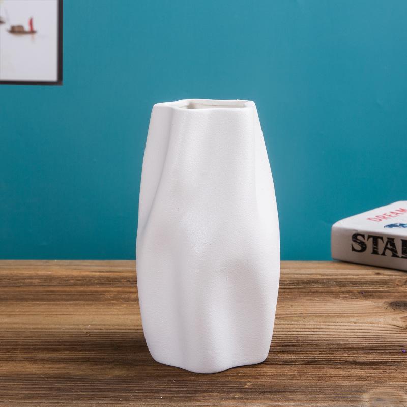 Irregular Ceramic Vase White Large Diameter Dried Flower Arrangement Simple Creative Home Living Room Decoration Home Decoration