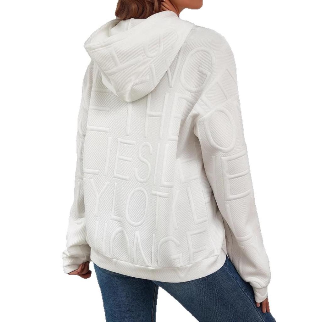 Damen Übergröße Herbst/Winter Casual 3D Buchstaben Jacquard Rundhals Pullover Sweatshirt