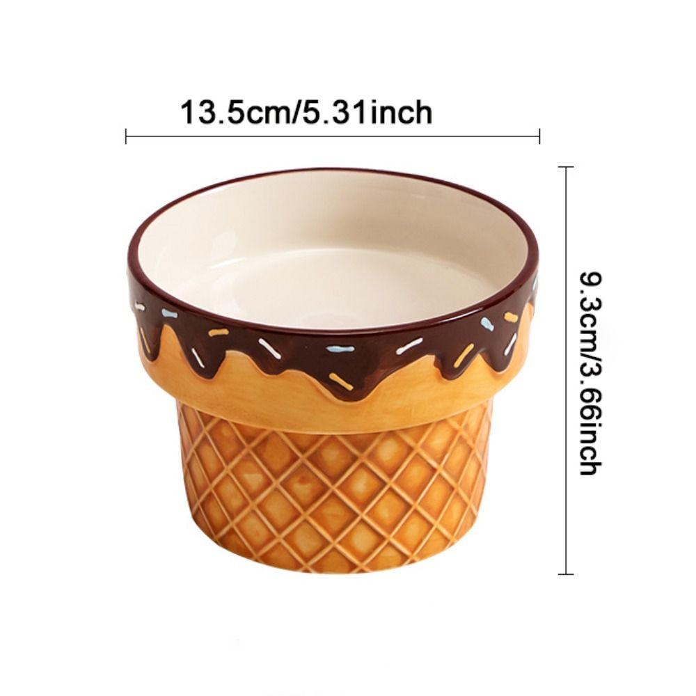 Large Diameter Cat Food Bowl Ice Cream Shape Elevated Cat Bowl Ceramic Cat Bowl  For Cats and Dogs