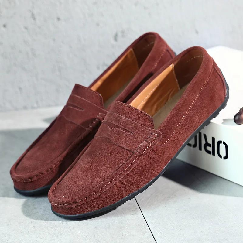 Fashion Premium Suede Leather Loafers Breathable Lining Cushioned Insole 2025 Spring Collection Anti-Slip Sole Men Shoes Big Size 38-47