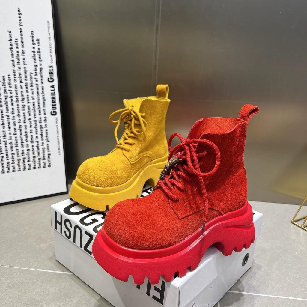 2025 podzim nové matné kožené Martensky dámské boty platforma muffin kulatá špička šněrovací ležérní lokomotivní boty krátké boty dámské