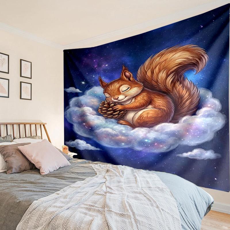 Squirrel Dreams Under Moonlight Tapestry, Unique Design Tapestry, Wall Decor for Bedroom,Livingroom, Playroom,Heartwarming Fan Holiday Gifts