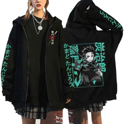 Demon Slayer Manga Hettegenser med Glidelås Anime Kamado Tanjirou Trykk Streetwear Menn Kvinner Løse Casual Langermet Sweatshirts