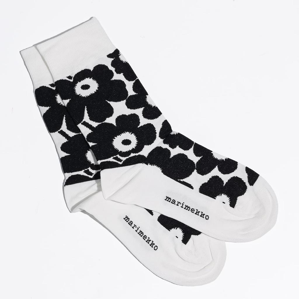 Marimekko Women's KIRMAILLA Unikko Socks, Black and White, 91498 091498 190 3436, Scandinavian Design [Parallel Import]