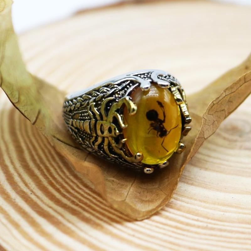 Huajie Персональные Кольца-печати с имитацией агата и насекомыми для мужчин Древнее Серебряное Кольцо Ретро Кольцо Тренд 7