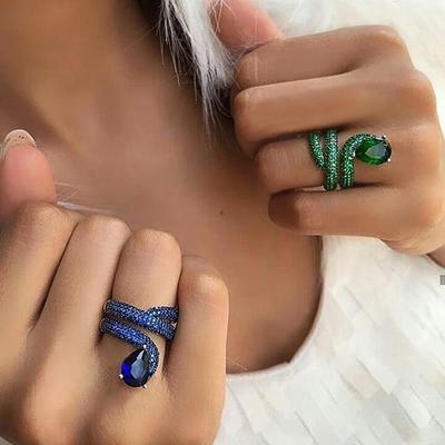Luxury Winding Women Wedding Ring with Water Drop Stone Micro Pave CZ Blue/Green Colors Marriage Party Lady Rings Jewelry