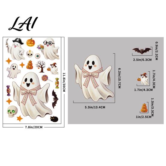 No Glue Glass Film Halloween Static Window Clings Stickers with Ghost Cat Bat Clings Patterns Reusable Holiday Decals for Shop Windows Party