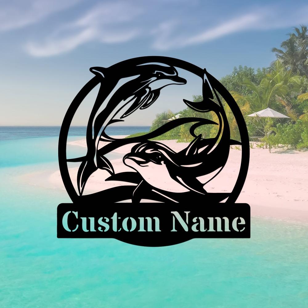 Personalizable Dolphin Metal Wall Sign, Custom Home Garden Decor, Outdoor Party Holiday Gift