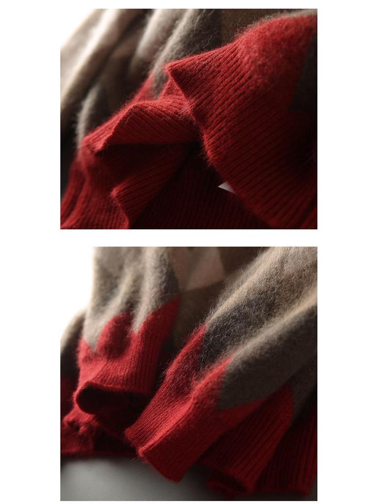 2026 Autumn/Winter Stylish European Raccoon Fur Red Loose Round Neck Pullover Sweater for Women