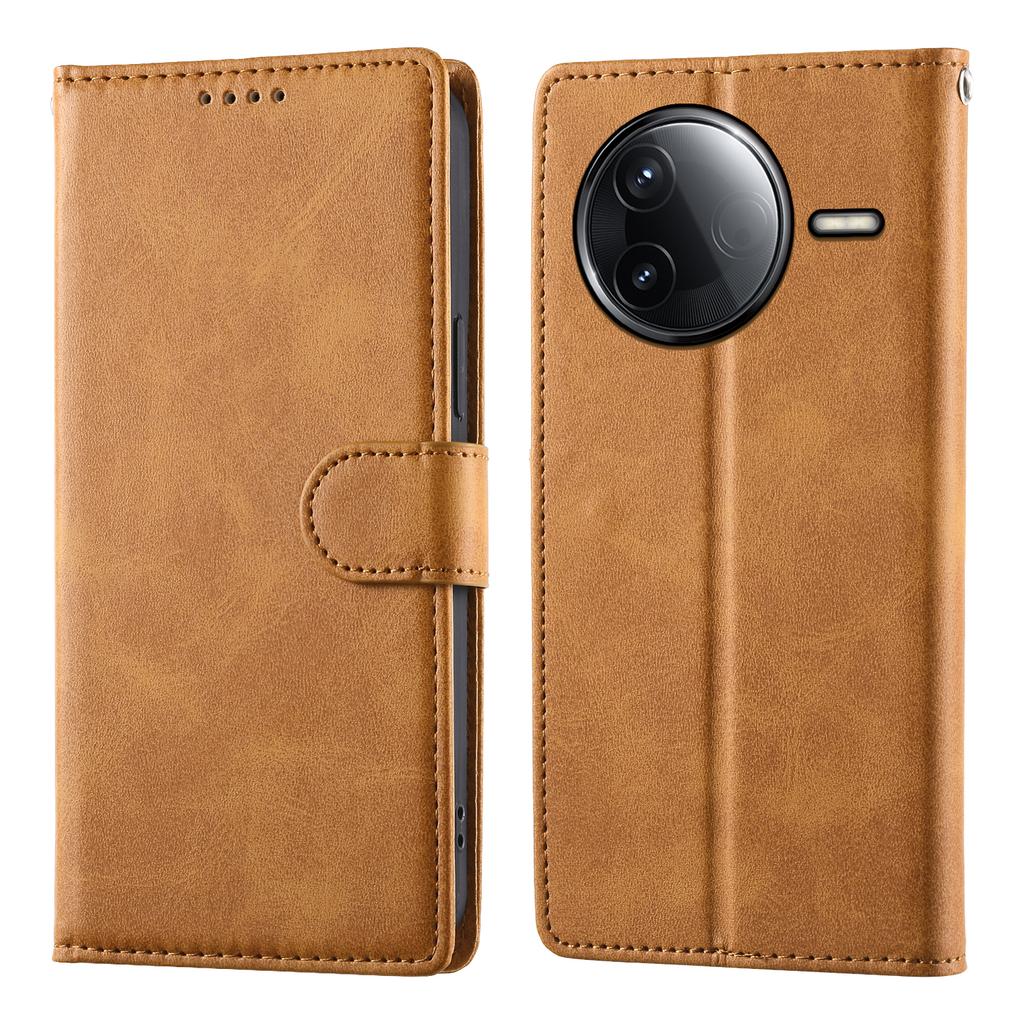 Wallet Case For Xiaomi Redmi K80 5G/K80 Pro 5G/Poco F7 Pro 5G/Poco F7 Ultra 5G Calf Texture PU Leather Phone Cover with Wrist Strap
