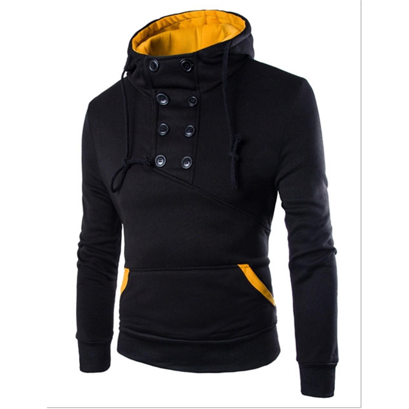 Double Breasted Pullover Jacket Men s Short Slim Fit Hooded Sweatshirt L