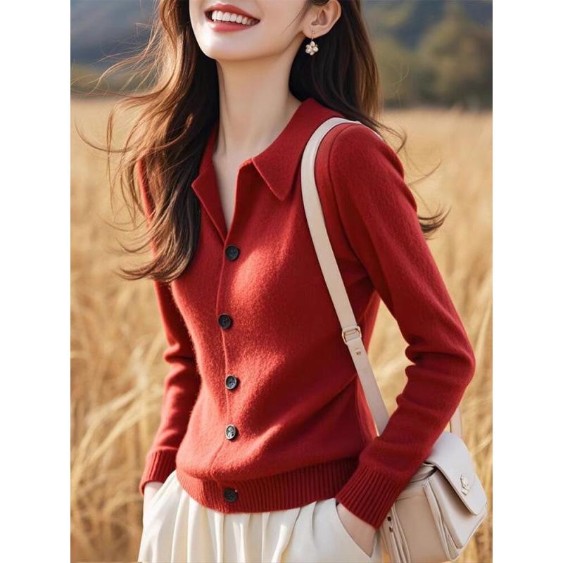Autumn/Winter 2025 Knit Polo Collar Cardigan Top