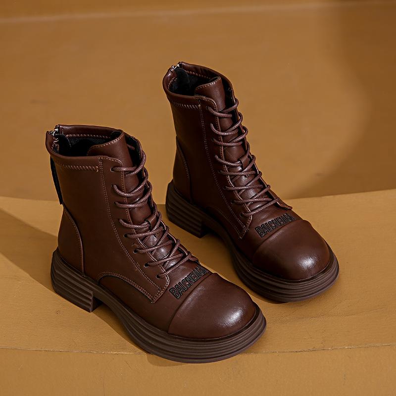 

[Customized] A6615 New 2025 Autumn Elastic Boots Flat Heel Medium Boots Martin Skinny Boots Leather Boots 100 40