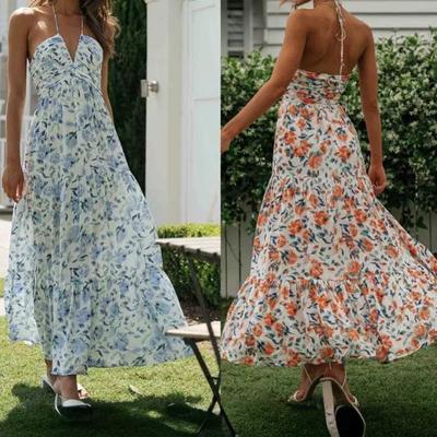 2024 Trendy Damen Off-Shoulder Neckholder V-Ausschnitt Langes Kleid