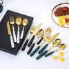 24 Pcs Stainless Steel Cutlery Dark Green Handle Knife Fork Spoon Set Cutlery Set Travel Cutlery Set Flatware Set