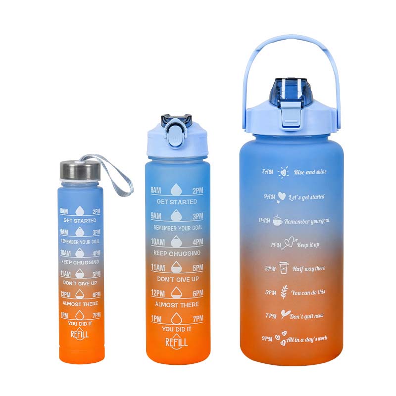 3PCS Gradient Frosted Plastic Water Bottles With Straw Motivational Large Capacity Sports Bottle Outdoor Travel Gym Fitness Jugs