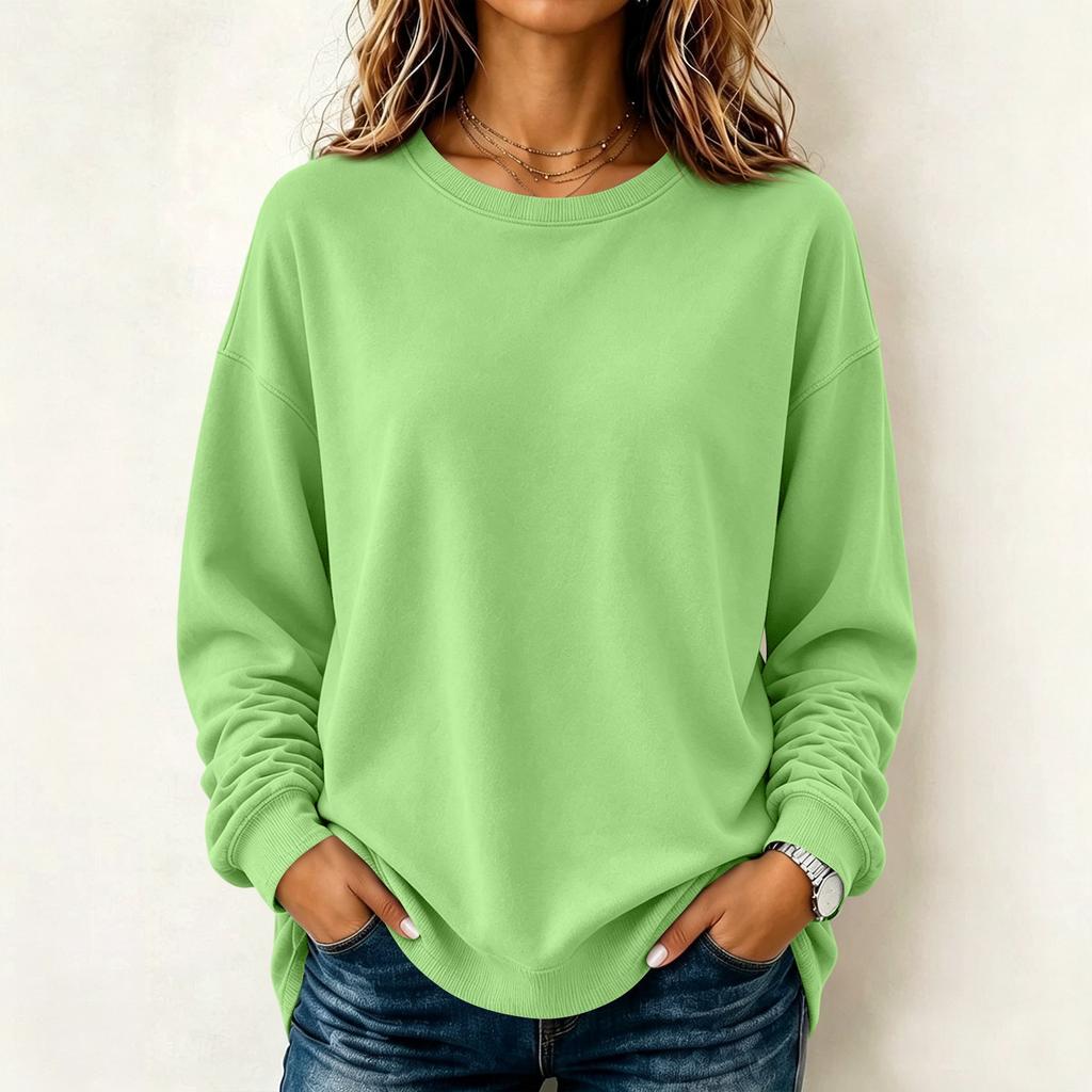 Maglione camicetta casual da donna a maniche lunghe tinta unita con scollo rotondo