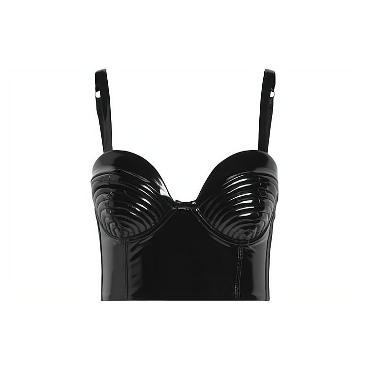 

Adidas x Ivy Park High Gloss Faux Latex Bra Top Women Black Adjustable Straps Back Zip Hook And Eye Closure Edgy Night Out Streetwear IU3981 S