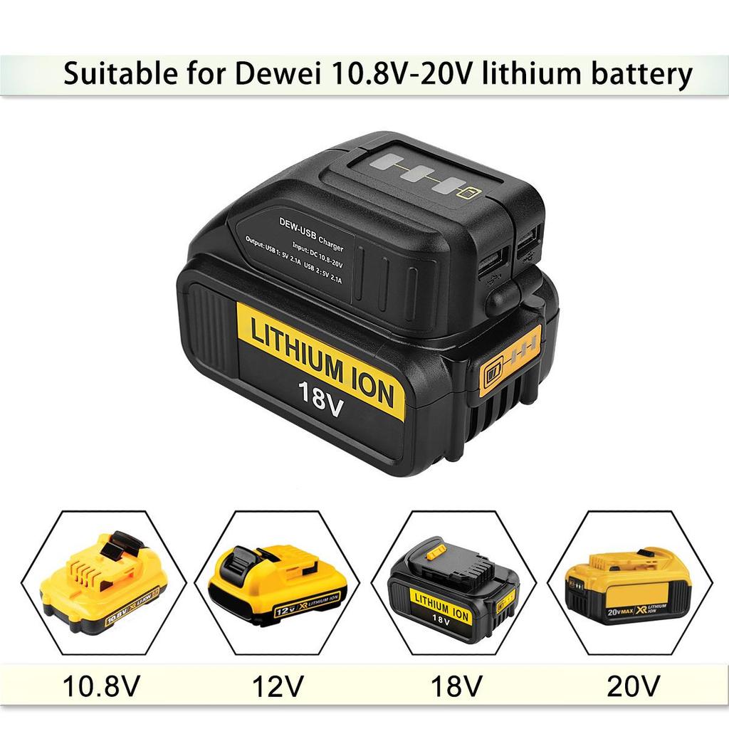 DEWALT Dewei USB Conversion Connector for 10.8/18V Lithium Battery Charging.