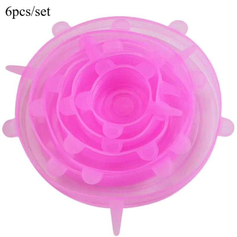 

6pcs/set Food Grade Silicone Preservation Cover Reusable Airtight Food Universal Dish Stretch Round Lids for Kitchen Accessories