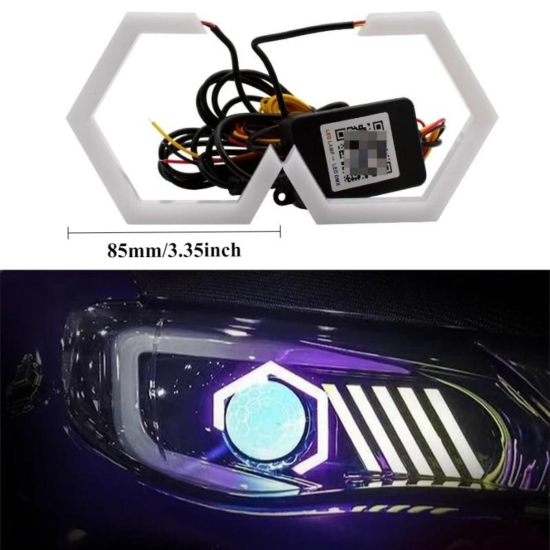 2Pcs 12V/24V 69MM 79MM 85MM 89MM Hexagon LED Angel Eyes Headlight Halo Rings RGB Bluetooth APP Control Daytime Running Light