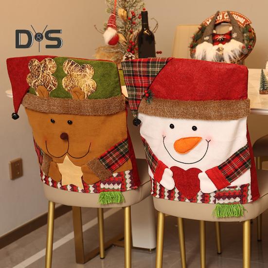 Christmas Chair Cover Cartoon Santa Claus/Snowman/Reindeer Chair Slipcover Holiday Stool Seat Cover for Dining Room Decoration