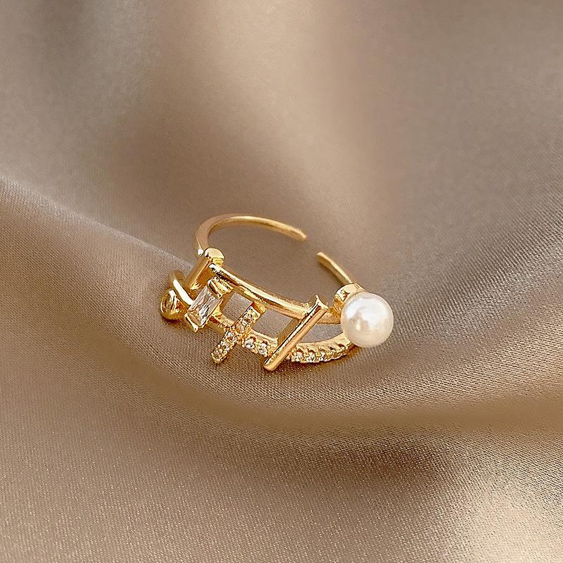 Trendy Cross Grid Pearl Zircon Ring - Stylish, Unique, and Eye-catching Fashion Statement for Women