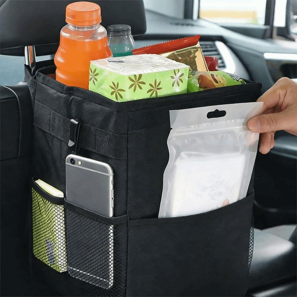 Oxford Cloth Car Storage Bin Washable Hanging Garbage Bag With Lid Car Organizer  Seat Back