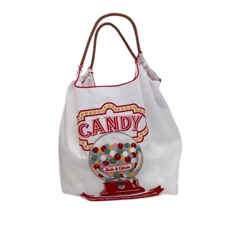 Borsa Tote da Shopping Ricamata con Catena a Palline Giapponese in Tessuto Oxford