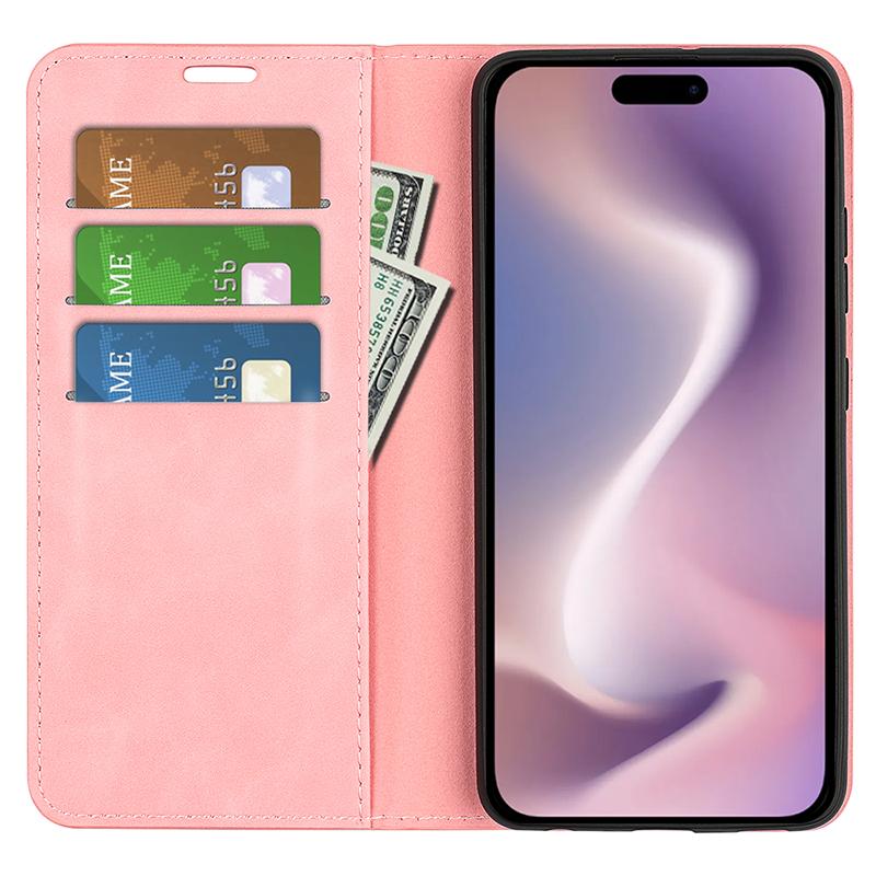 

For iPhone 16 Pro Case PU Leather Wallet Folio Flip Phone Cover Grey