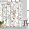 1 Botanical Floral Shower Curtain with White and Beige Peonies, Daisies and Brown Leaves On a White Background with Hook
