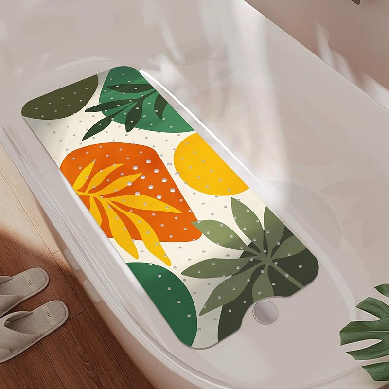 Non Slip Bathtub Mat, Bohemia Bath Mat for Tub, Extra Long Bathtub Mat Shower Mat with Suction Cups and Drain Holes for Elderly Kids Toddler Baby 40
