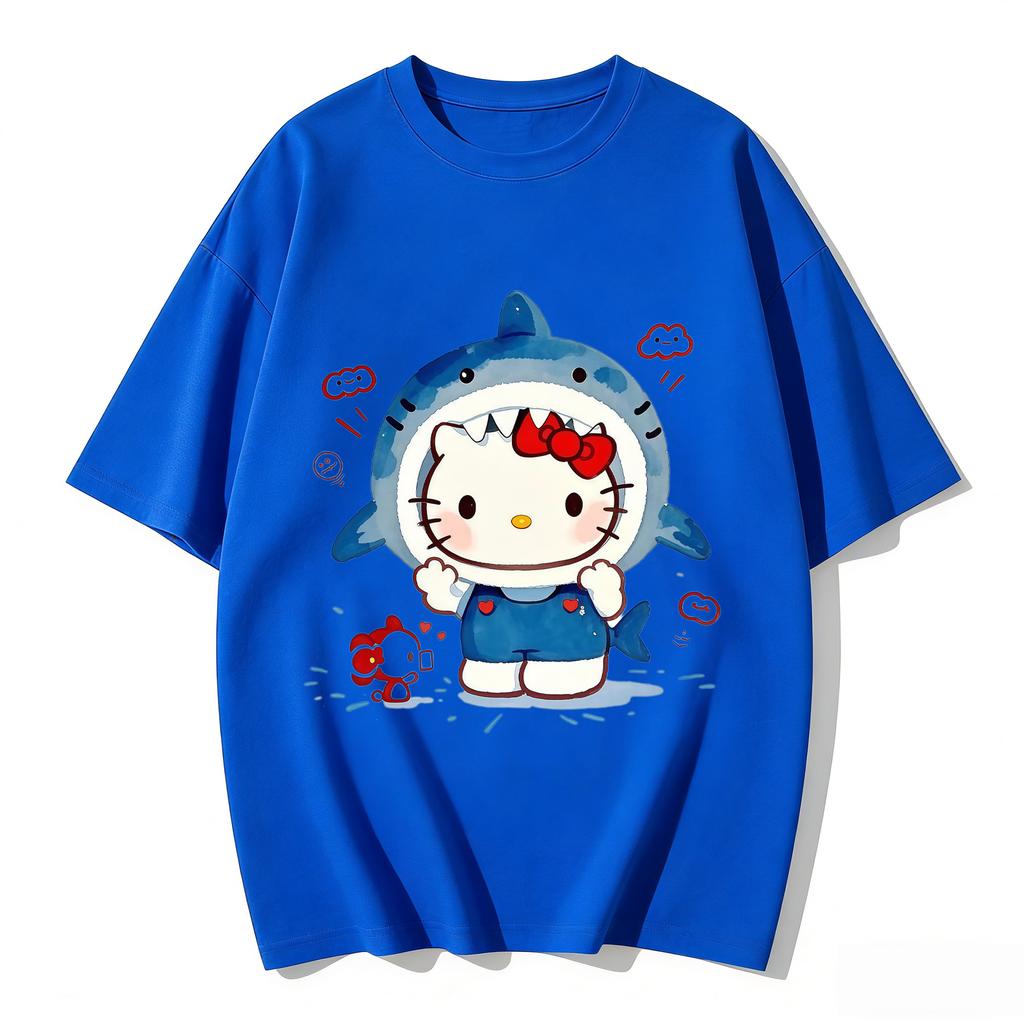 2026 New Arrival Kawaii Hello Kitty Shark Print Couple T Shirts Casual Family Matching Outfits Parentchild Tees Tops Summer Y2k