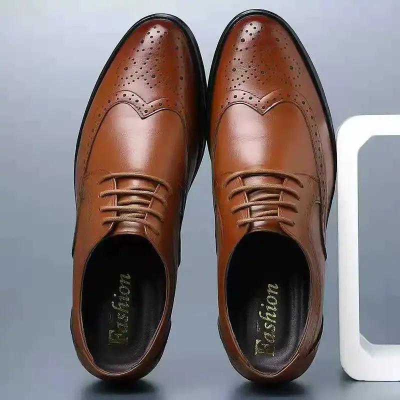 38-47 Luxury Handcrafted Men'S Formal Leather Oxford Shoes Classic Black Round Toe Business Work Shoes Male Party Dress Brogue