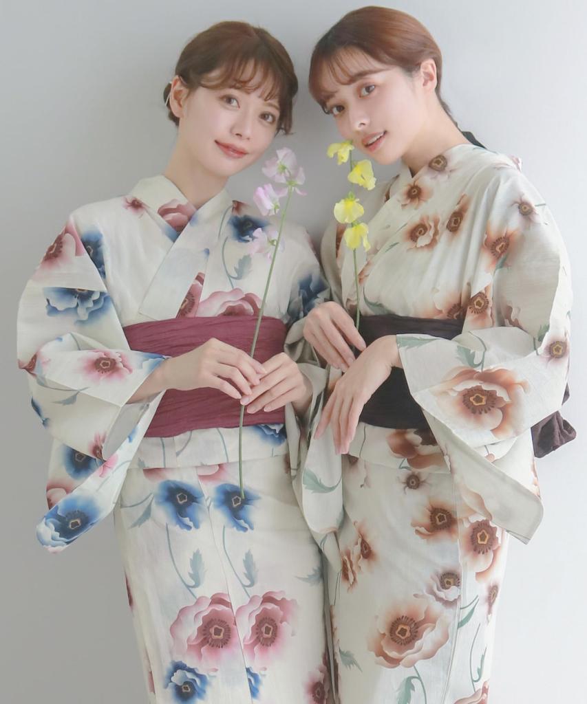 Yukata change set Heiko H one size fits [KYOETSU] set, weave, unbleached, 2-piece (yukata, obi), women's (1.Snow white, all)