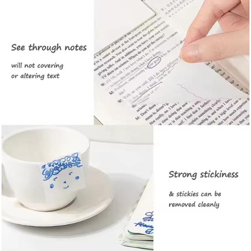 Clear Transparent Sticky Notes - Removable Adhesive Memo Sheets for Notebook & Planner